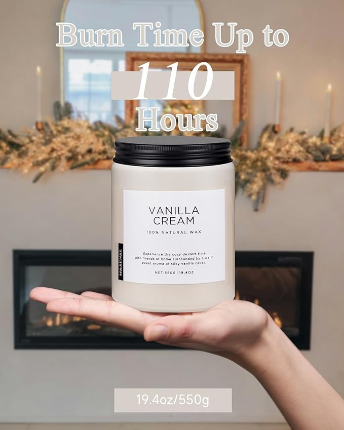 M&SENSE Vanilla Soy Candles, Large 19.4oz Non Toxic 110 Hours Burning Time 100% Natural Organic Soy Wax Candle, Relaxing Aromatherapy Scented Housewarming Gift for Women and Men