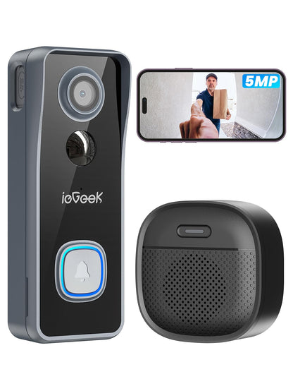 ieGeek Doorbell Camera Wireless No Subscription - Wireless Video Doorbell with Chime, Doorbell with Camera 1080P, Voice Changer, 2-Way Audio, PIR Motion Detection, Only 2.4Ghz WiFi, Works with Alexa
