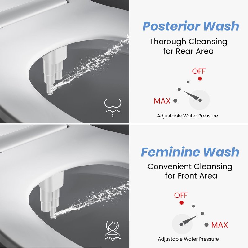 SHIKITEK Bidet Attachment for Existing Toilet Seats, Ultra-Slim, Non Electric, Dual Nozzle, Rear & Feminine Wash, Fresh Cold Water Sprayer, Badays Bedets Bedits Badette Bidgets, Silver
