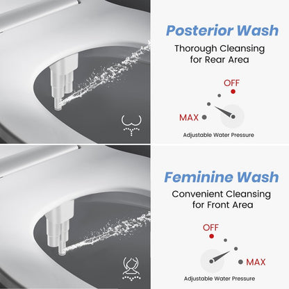 SHIKITEK Bidet Attachment for Existing Toilet Seats, Ultra-Slim, Non Electric, Dual Nozzle, Rear & Feminine Wash, Fresh Cold Water Sprayer, Badays Bedets Bedits Badette Bidgets, Silver