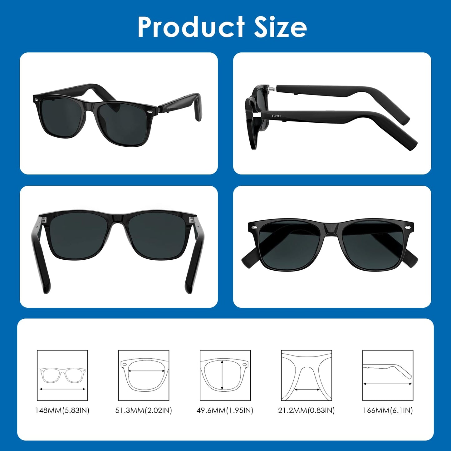 GetD AI Glasses for Men & Women, Smart Glasses Powered by ChatGPT, AI Real-time Translation with 145 Languages, 11H Music Play, Bluetooth Glasses with Photochromic Lens for Daily Use, Travel