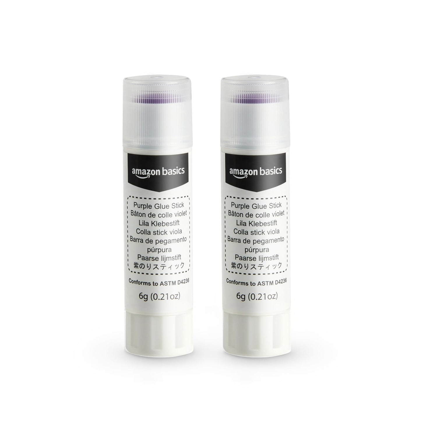 Amazon Basics Purple Washable School Glue Sticks, Dries Clear, 0.21-oz Stick, 2-Pack