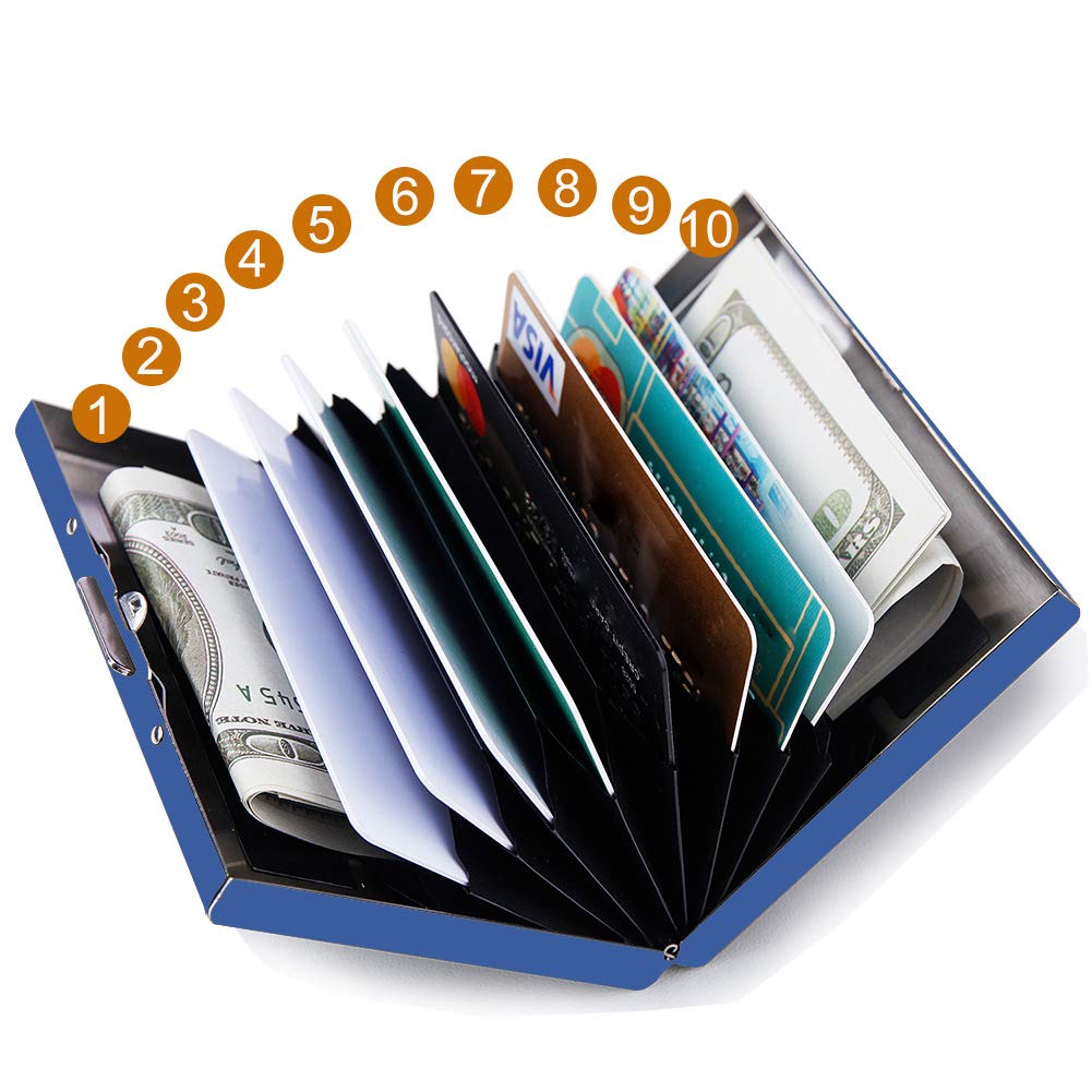 EASTNIGHTS RFID Credit Card Holder Protector Metal Credit Card Wallet Business Card Holder for Men Women Gift Box Package (Blue)
