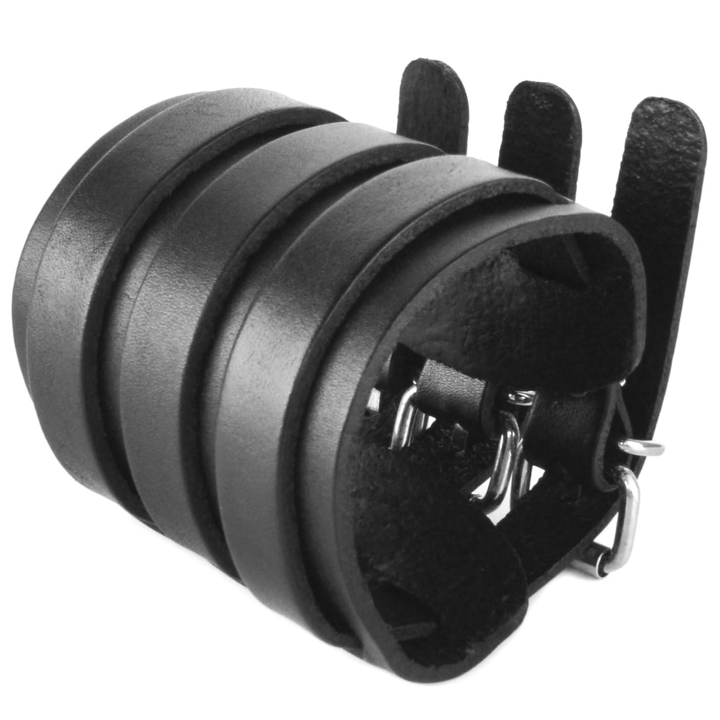 HZMAN Black Leather Wide Triple Strap Cuff Wrap Gauntlet Wristband Buckle Fastening Arm Armor Cuff (Black)