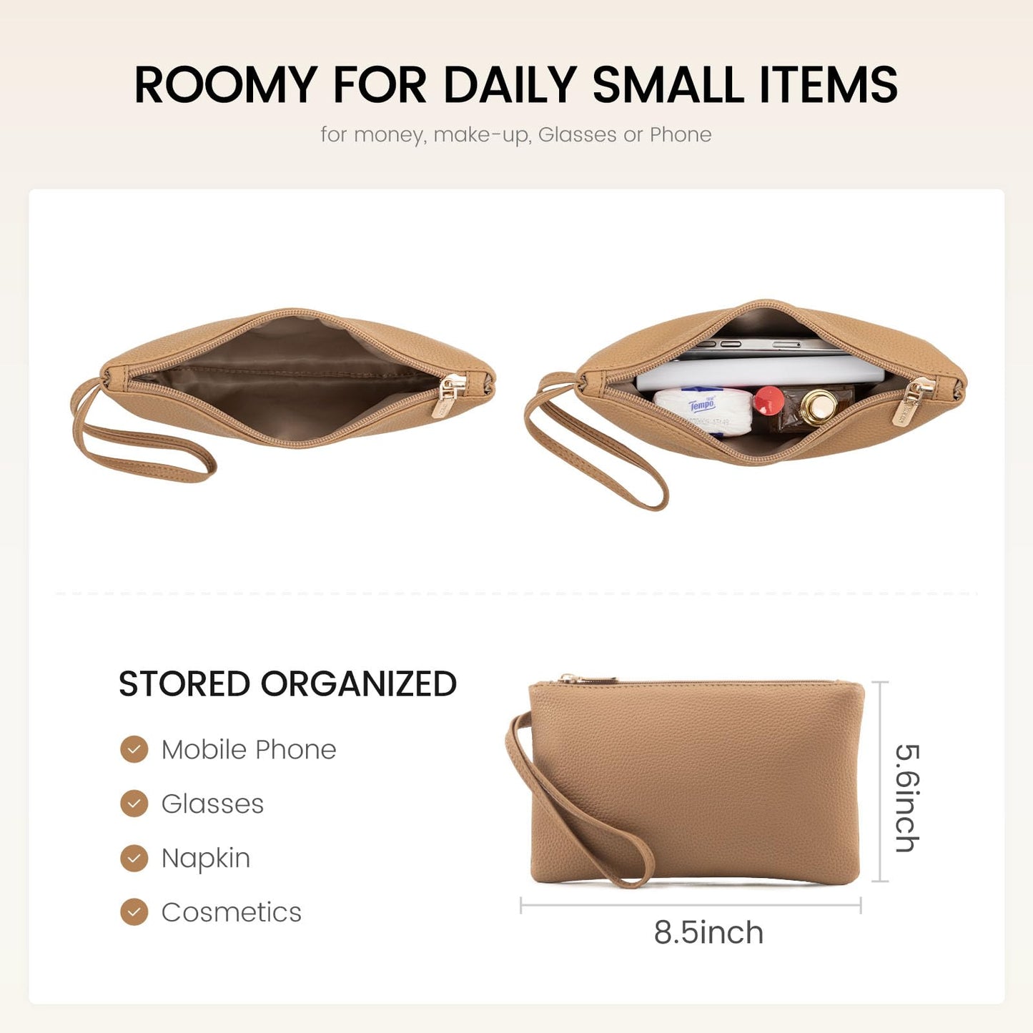 LOVEVOOK Laptop Tote for Women - 15.6 Inch Faux Leather Laptop Bag with Clutch, Large Capacity Office Purse Computer Briefcase for Casual Business Travel,Apricot