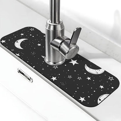 Faucet Draining Mat For Kitchen Sink, Moons Stars White Diatom Mud Absorbent