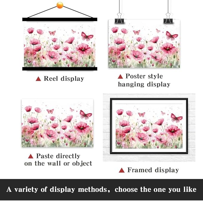 Yesad Poppies Wall Art, Pink Poppy Canvas Wall Art Flower Pictures Floral Poster Prints Farmhouse Wall Décor for Living Room Bedroom Home Decorations (Unframed,24”x16”, Poppy3)