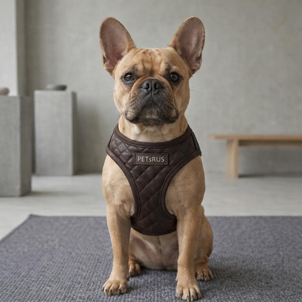Step in Dog Cat Harness Lightweight Breathable Mesh Soft Padded Pet Vest Vegan Leather Choke Free Escape Proof for Small Medium Dogs (Chocolate Brown, Small)