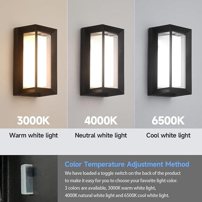Outdoor Porch Light,15%-100% Dimmable Indoor Wall Light Fixtures,3000K/4000K/6500K Adjustable,24W Exterior Wall Lighting,Waterproof Outdoor Modern Wall Sconce Lights,2160LM Indoor Wall Sconce 2 Pack