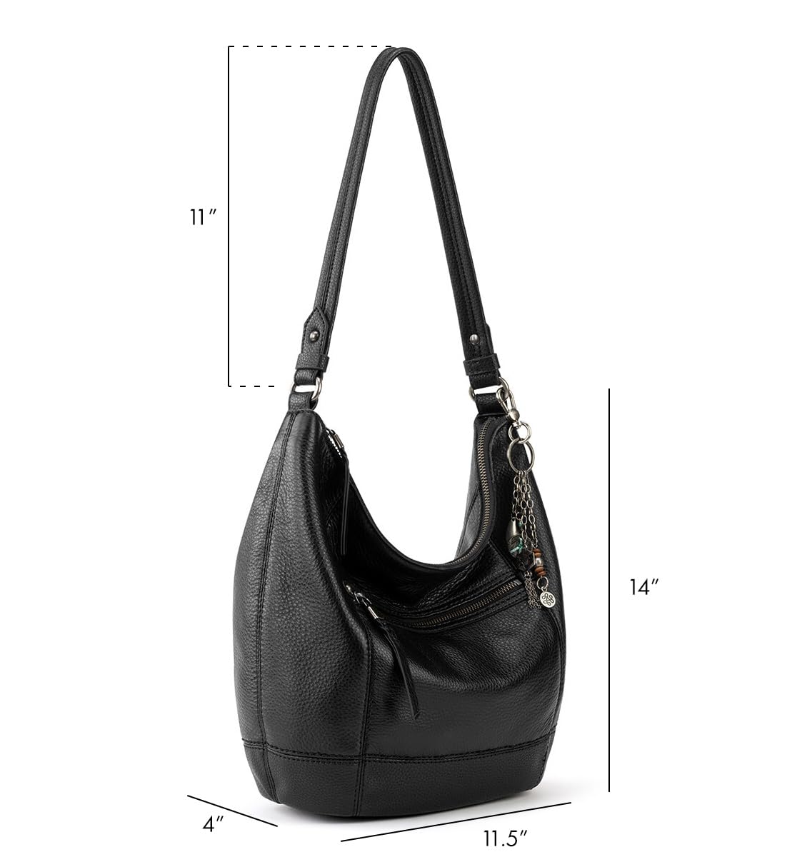 The Sak Sequoia Hobo Bag in Leather, Single Shoulder Strap, Black