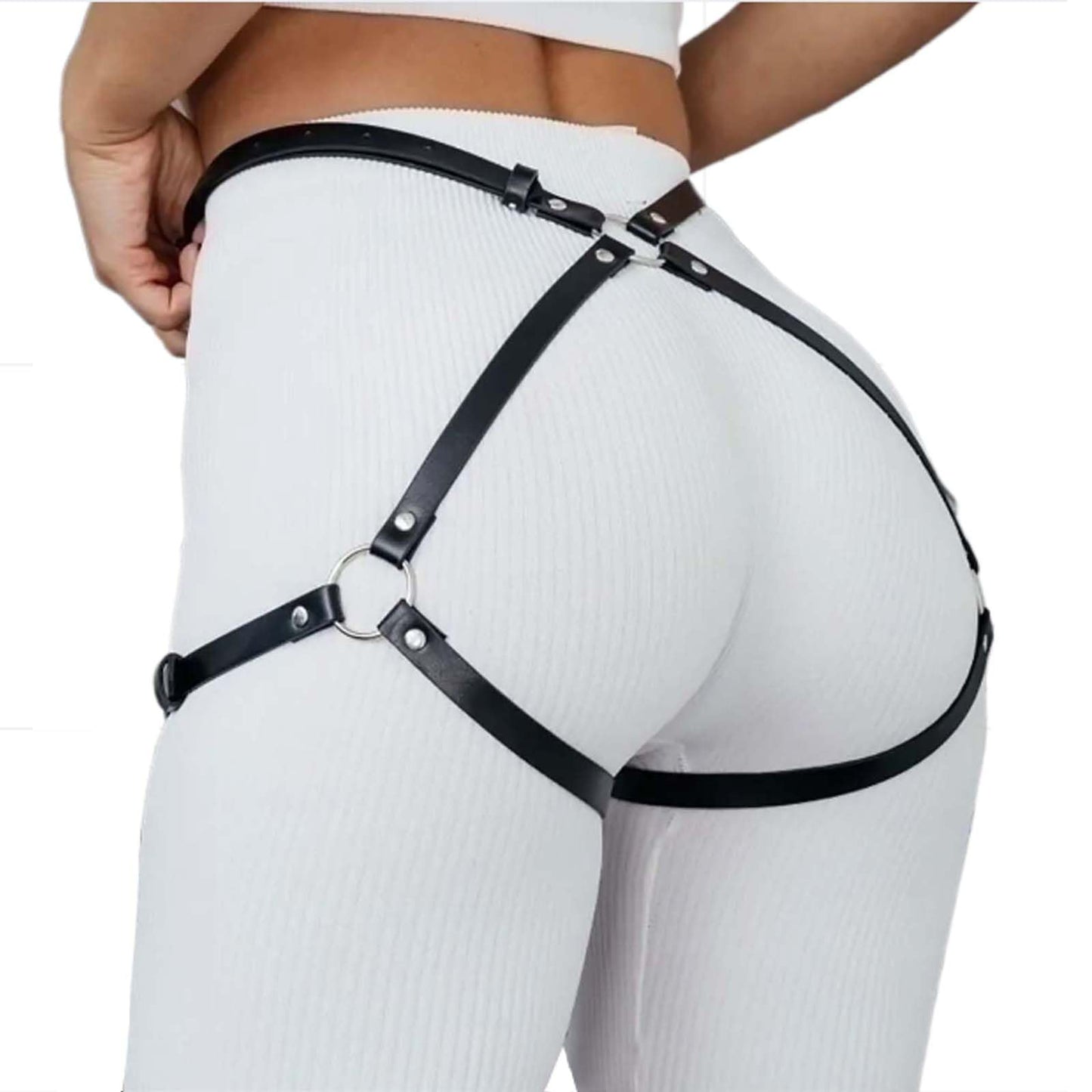 Punk Leather Thigh Harness & Garter Belt for Women - Body Harness Lingerie, Waist Leg Garter for Halloween, Party, Nightclub (black1)