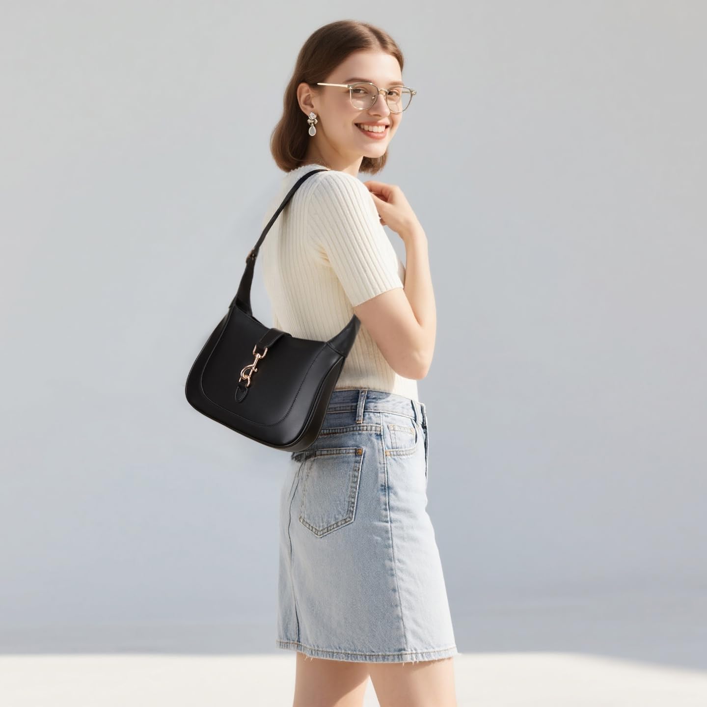 Keyli Shoulder Bag for Women Vegan Leather Shoulder Handbags Small Cute Hobo Purses trendy Top Handle Crossbody Bag with Adjustable Strap Black