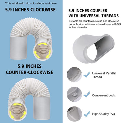 Portable Air conditioner Window Kit, Adjustable Vertical/Horizontal Sliding Window Kit Plate for Unit, AC Window Vent Seal Suitable for 5.9” AC Exhaust Hose