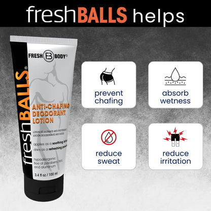Fresh BALLS Cream - Men's Anti-Chafing Comfort Soothing Lotion to Powder - Ball Deodorant and Hygiene for Groin Area - The Original Anti Friction Cream for Men, 3.4 fl oz