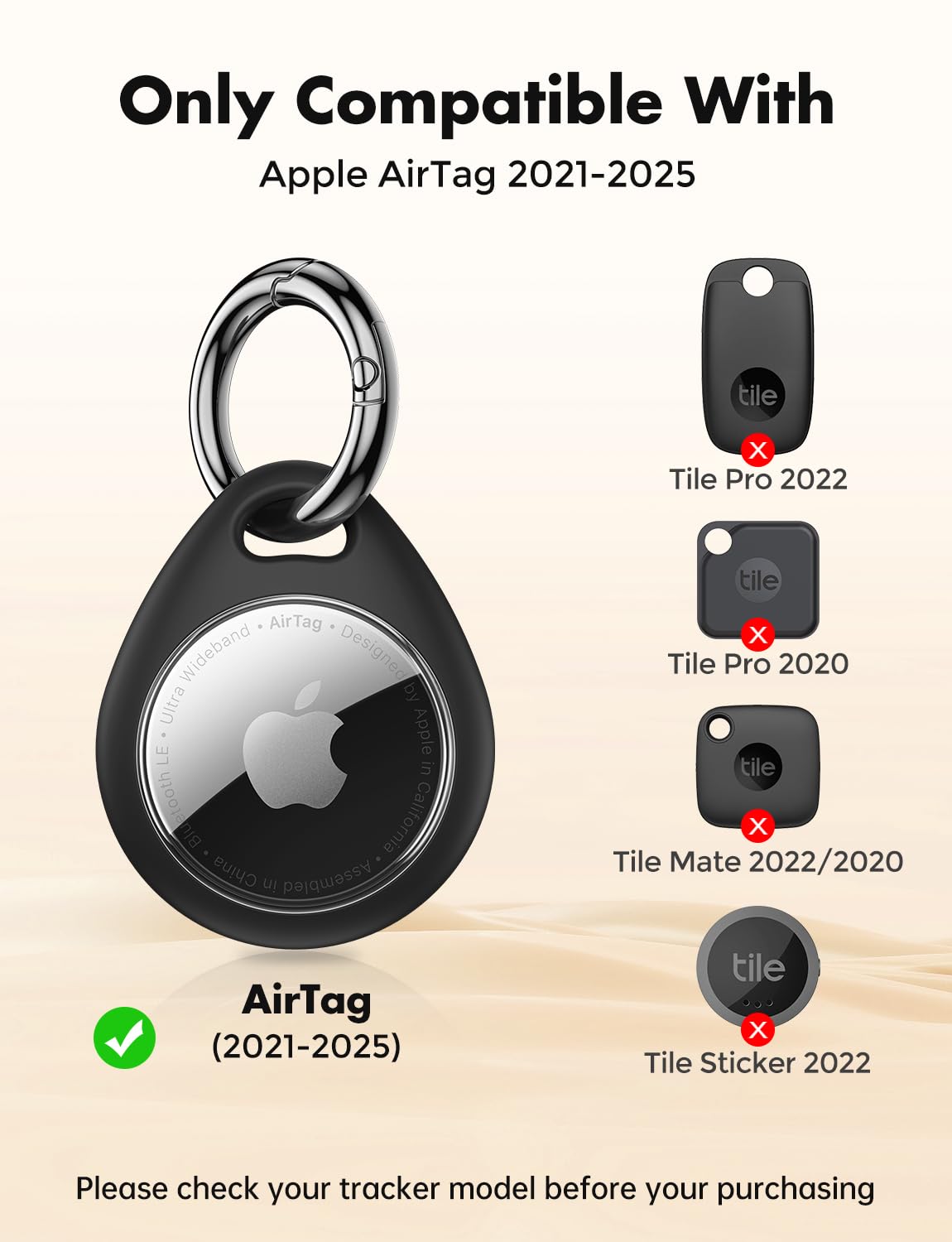 UNBREAKcable Holder for Apple AirTag [Fit Tightly Design] [Easy to Install] [Hold Air Tag Securely] Waterproof TPU Shell Case with All Metal Keychain Key Ring Clip, 4 Pack, Black