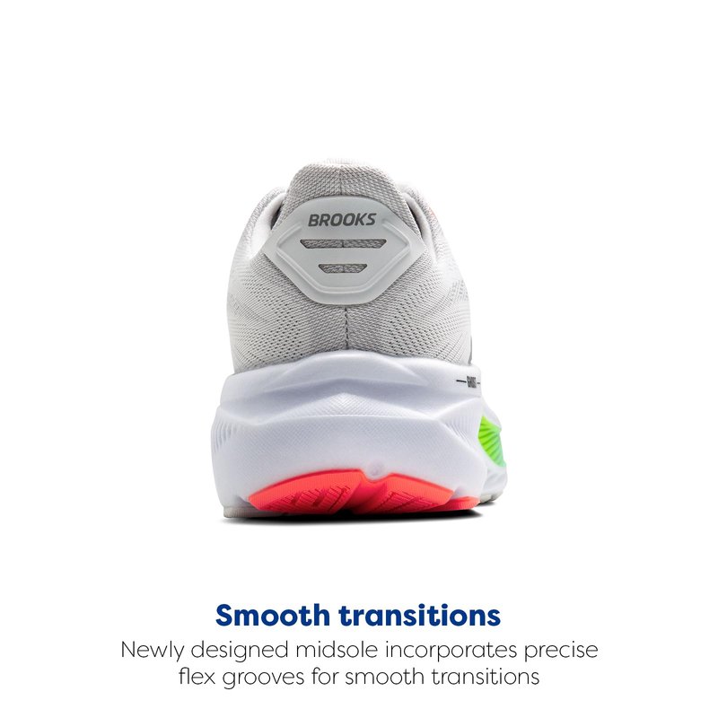 Brooks Men’s Ghost 17 Neutral Running Shoe - White/Pink Clay/Gecko - 8 Medium