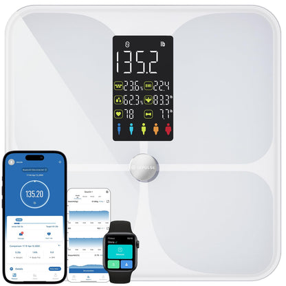 Lepulse Smart Scale for Body Weight, Digital Bathroom Weight Scale with BMI Muscle Mass 20 Body Composition Metrics, Large Display Body Fat Scales, Heart Rate, Accurate Bluetooth Weighing with App
