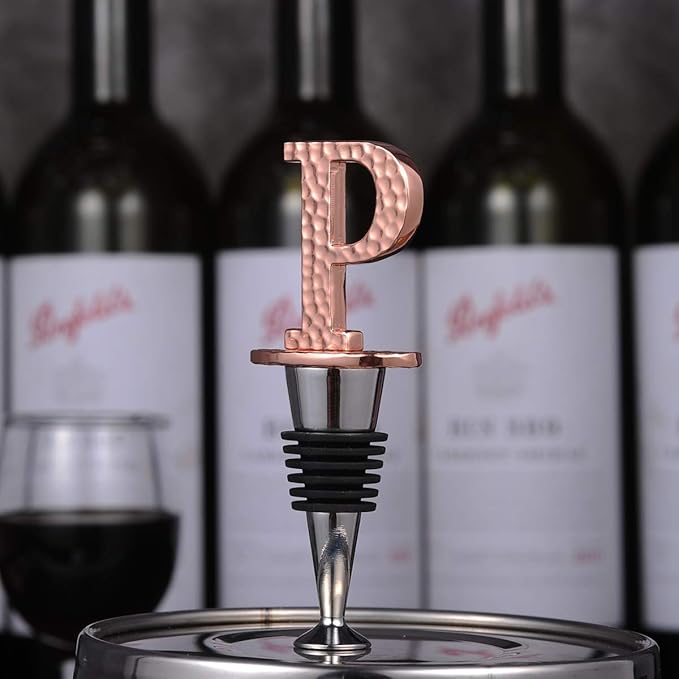 Miicol Wine Stopper, Prosecco Topper, Personalised Champagne Stopper, Rose Gold Wine Bottle Accessories, Wine Lovers Gift, Monogram Gift, Letter P