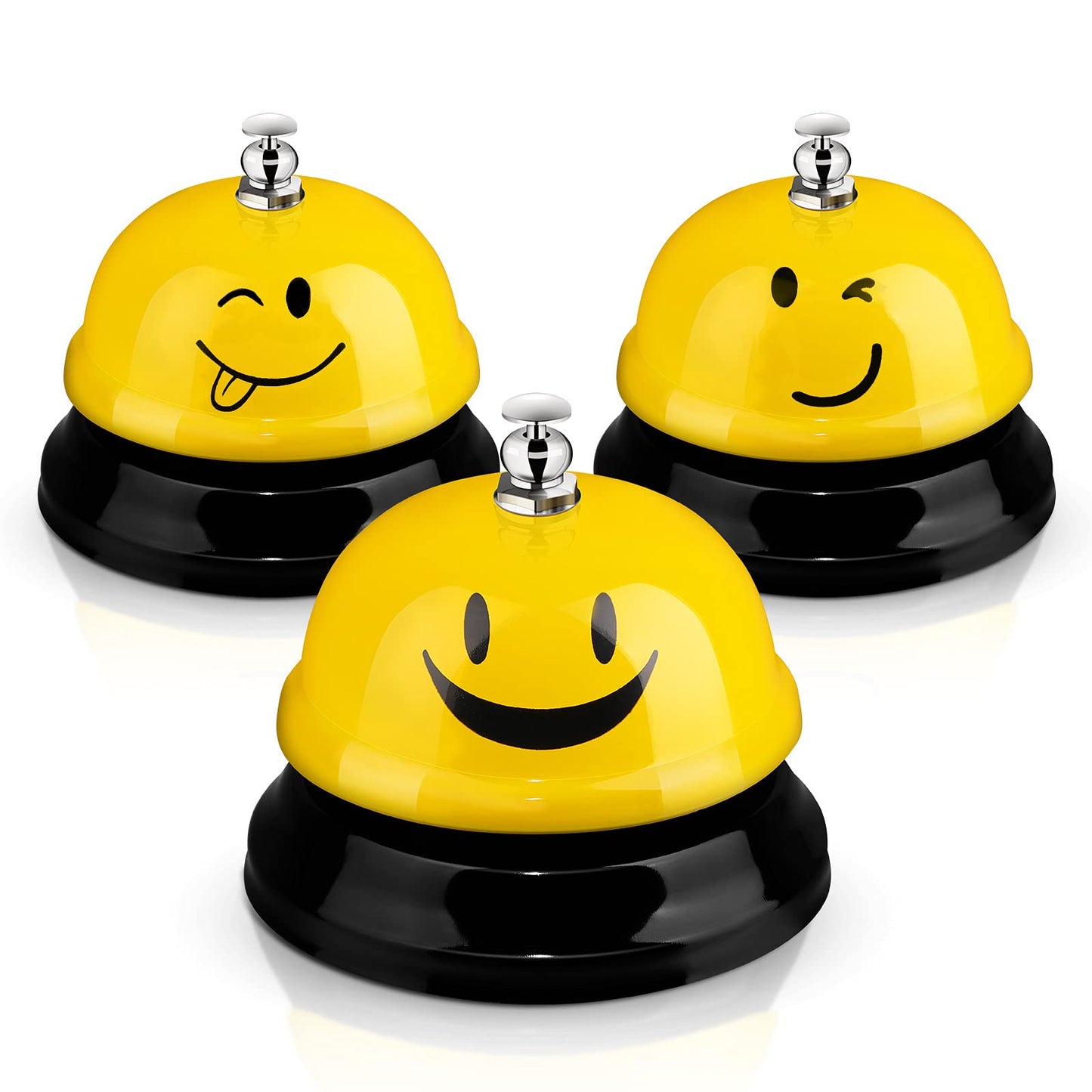 Hotop 3 Pcs Desk Bell for Service Funny Front Desk Smile Face Metal Ringer Call Bell for Kitchen Hotel Restaurant Classroom(Smile Face,Yellow)