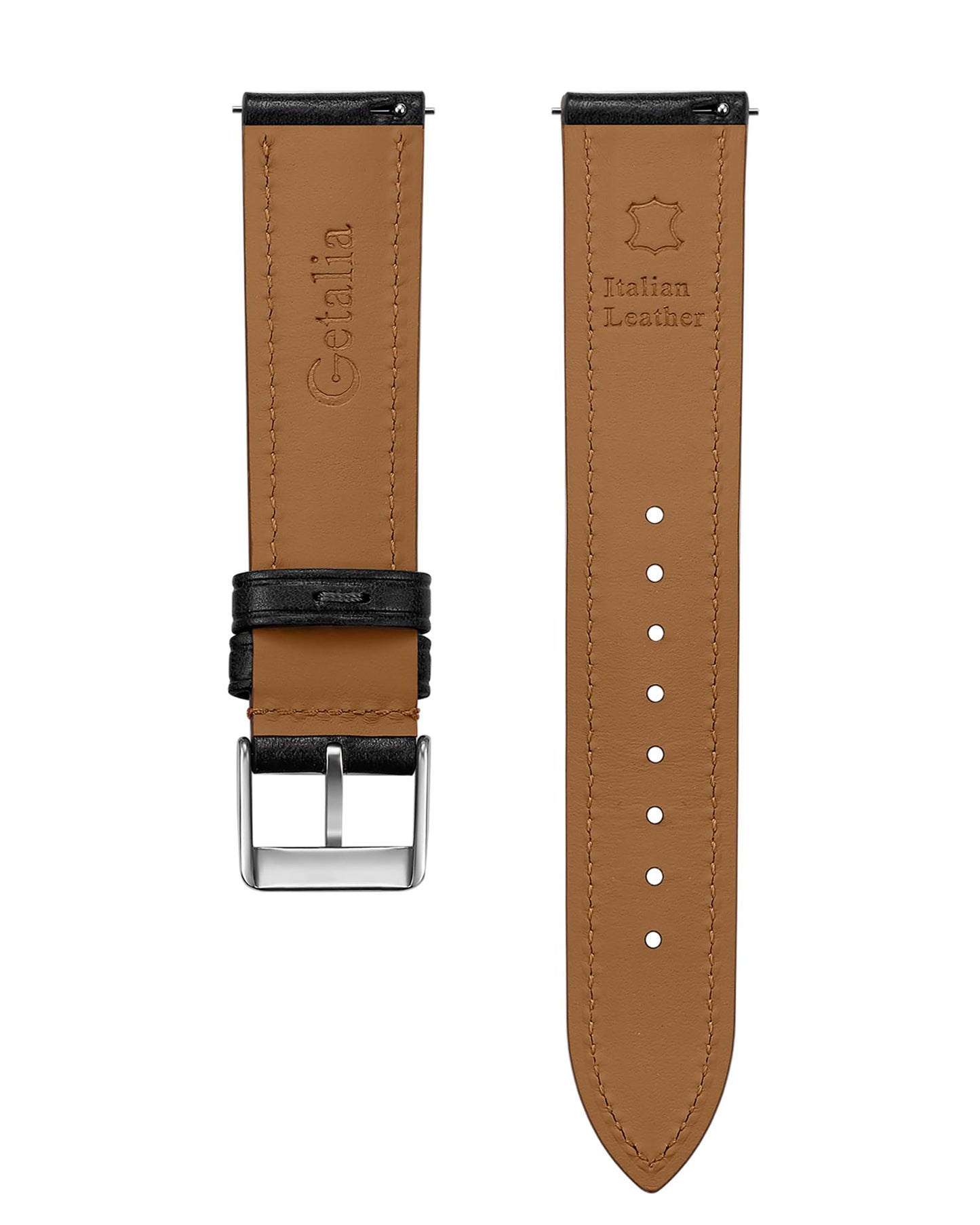Getalia Italian leather Watch Band Tuscany Natural Vegetable-Tanned Full Grain Genuine Leather, Skin-Safe, Quick Release Replacement Watch Straps for Men and Women Thick and Soft (Black Width-22mm)