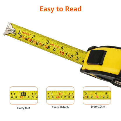Amazon Basics Self-Locking Tape Measure, MID Accuracy, 16-Feet (5-Meters), Black, Yellow