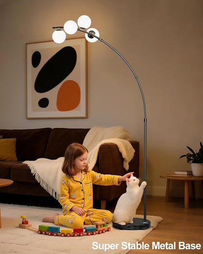 Lightdot Black Arc Floor Lamp for Living Room, 4 Globe Floor Lamp with Shatterproof Shade& Mable Base, Mid Century Modern Tall Standing Lamp for Bedroom/Home Office(Bulbs Included)