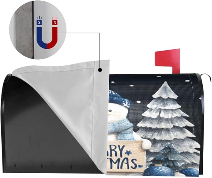 Festive Magnetic Mailbox Cover Winter Snowman Outdoor Mailbox Protector Holiday Seasonal Decorative Garden Yard Home Large Size 25.5 x 21 Inch