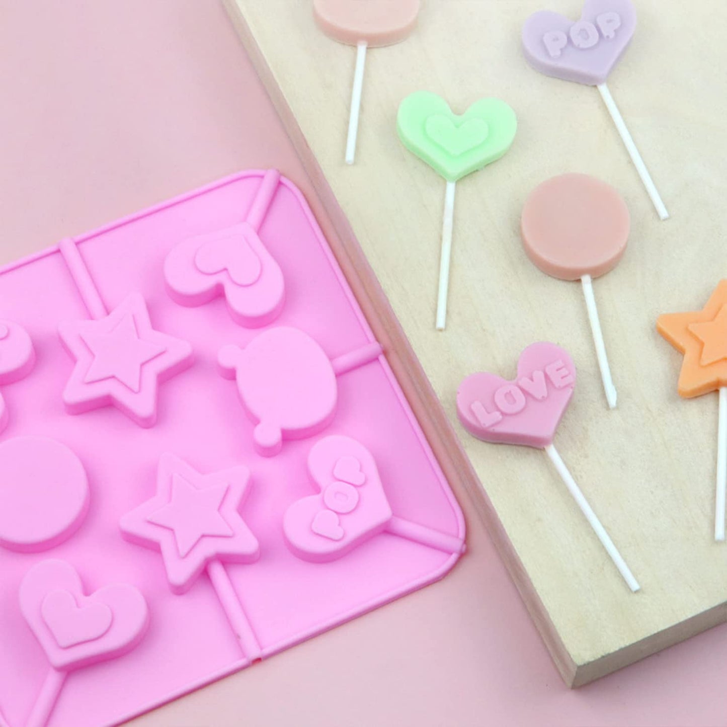 2 Pack Lollipop Molds Silicone Candy Mold Heart Hard Candy Mold Silicone Lolly Pop Tray Suckers Molds for Valentine's Day Hard Candy Chocolate Gummy Sucker Cake with Lollipop Stick