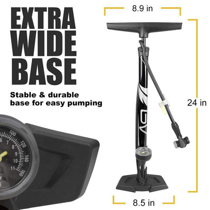 BV Bike Pump Out of Durable Steel - Bicycle Pump 160 PSI high Pressure, Bike Tire Pump 17/24 inch Smart Valve Head, Automatically Reversible Presta & Schrader, Ball Pump
