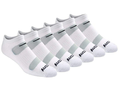 Saucony Men's RunDry Mesh Ventilating Comfort Fit Performance No-Show Socks, Available in M-XXL (6, 12, 18, White (6 Pairs), Large