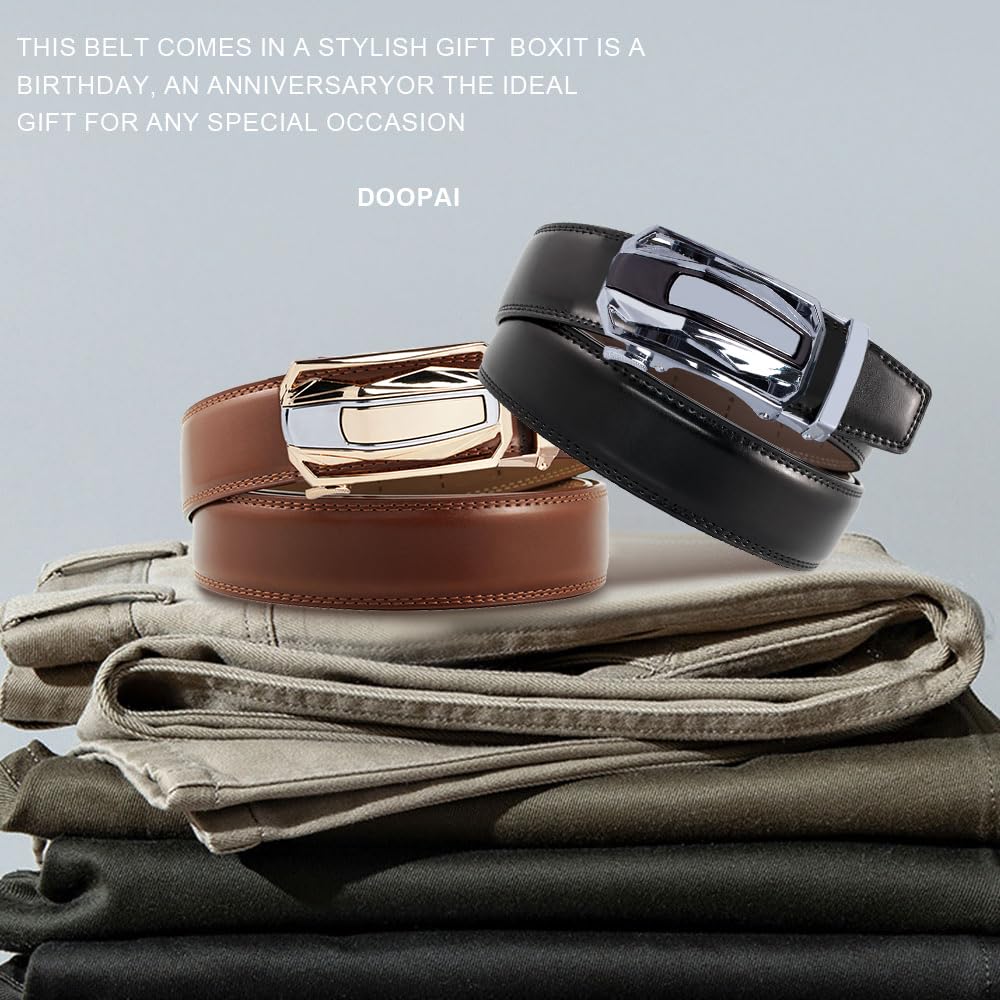 DOOPAI Men's Ratchet Leather Belt Set - 2 Pack Sliding Belt Adjustable For Gift Mens Dress Casual 1 3/8",Cut for Fit