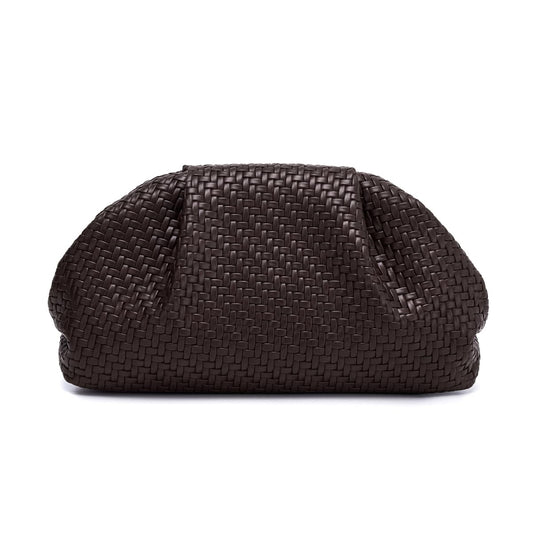 PHILOMENA Women's Woven Evening Bag Vegan Leather Clutch Purse Dumpling Ruched Bag Party Wedding Elegant Handbags (Coffee Woven)