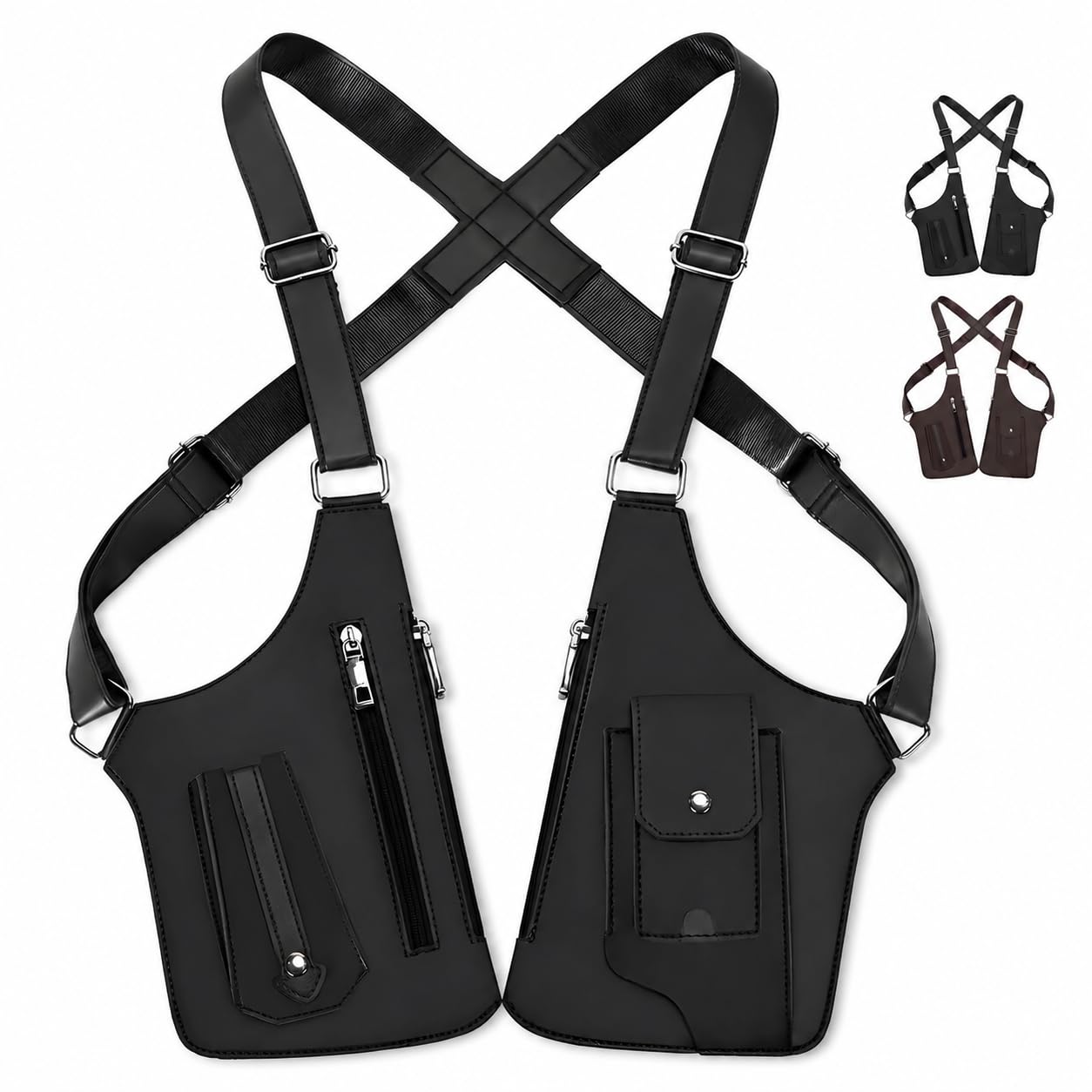 Double Shoulder Armpit Bag for Men, Underarm Shoulder Bag, PU Leather, Anti-theft Hidden Compartment, Adjustable Straps, Waterproof Multi-Pocket for Daily Travel, Hiking and Business
