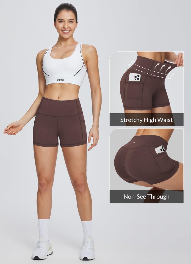 baleaf Gym Shorts Women 3" Biker Workout Yoga Spandex Running Volleyball Tummy Control Compression with Pockets Brown XXXL