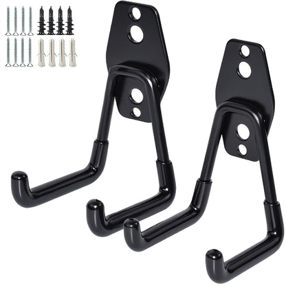GeeWatom 2 Pack Garage Storage Utility Hooks，Garage Garden Tool Organizer，Steel Wall Mount Hooks, Garden Small U Hooks (Black)