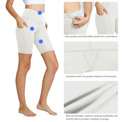 baleaf Biker Shorts Women Yoga Gym Workout Spandex Running Volleyball Tummy Control Compression with Pockets 8" White S