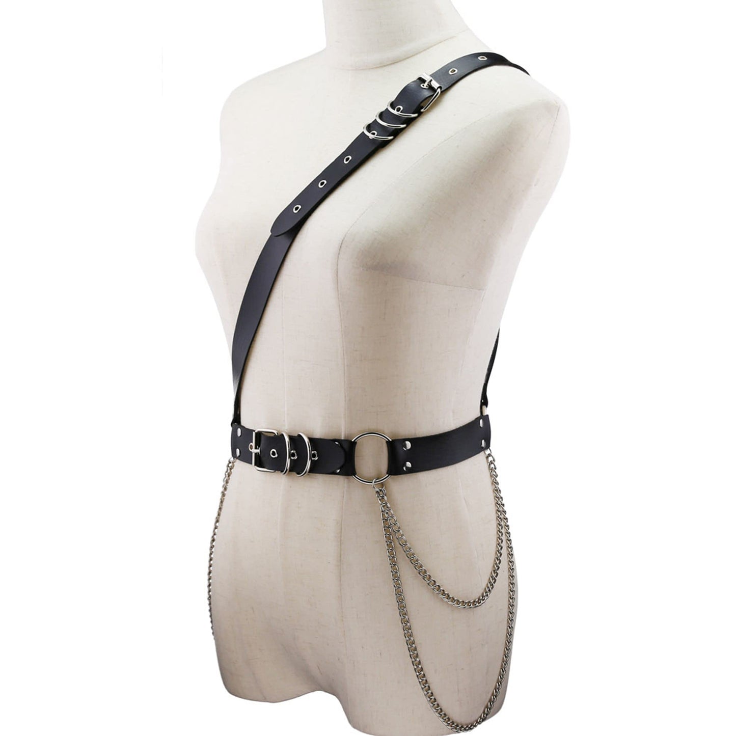 Women's Leather Waist Belt Punk Rock Leather Body Rock Chain Straps Harness Belt Adjustable Pink