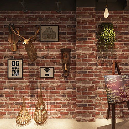 Okydoky Rustic Red Brick Peel and Stick Wallpaper, Self-Adhesive, Vinyl Waterproof, Vintage, No.57104-3