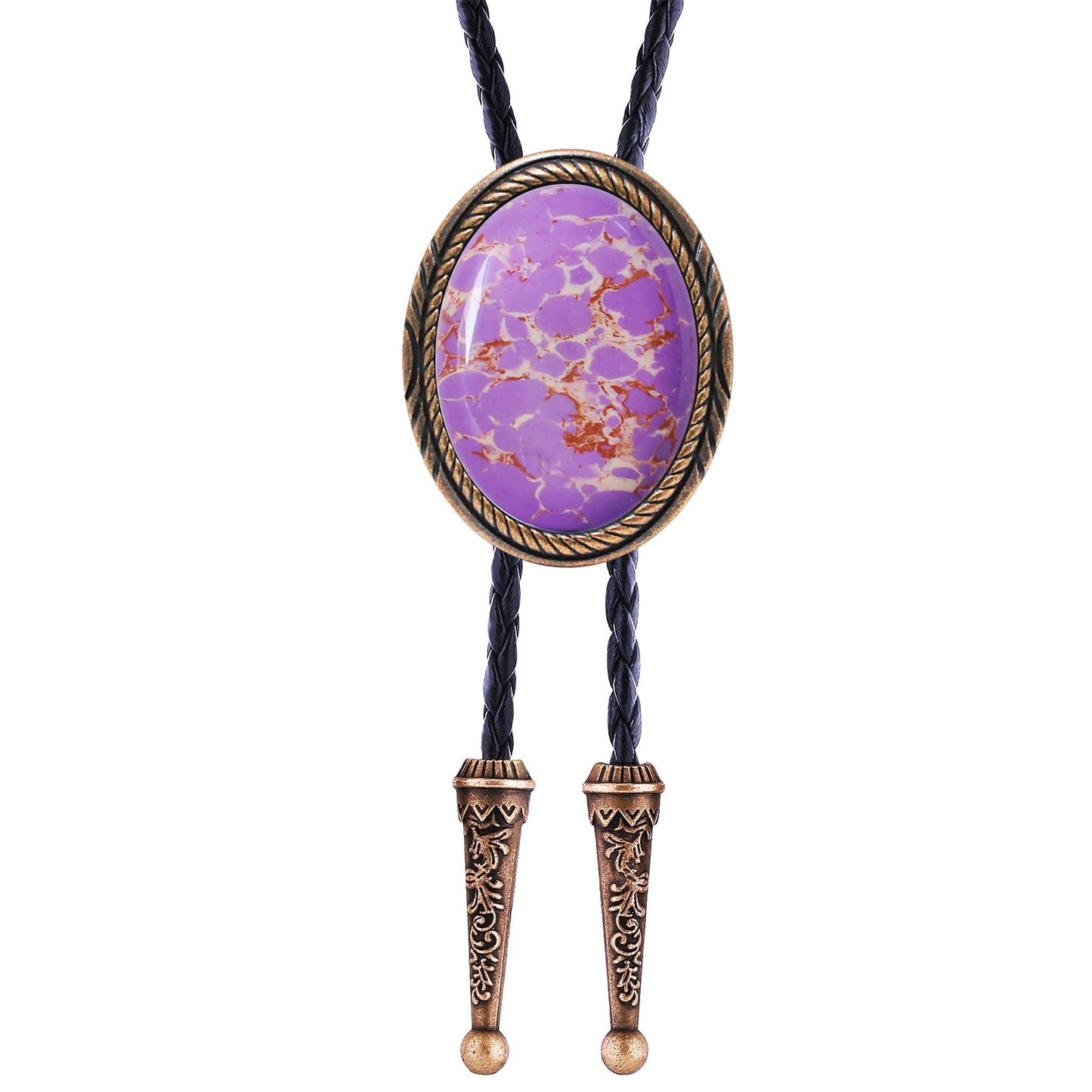joymiao Bolo Tie Men Western Cowboy Neck Tie Vintage Country Style Bronze Pendant Leather Necktie Purple Turquoise Stone Mens Accessories