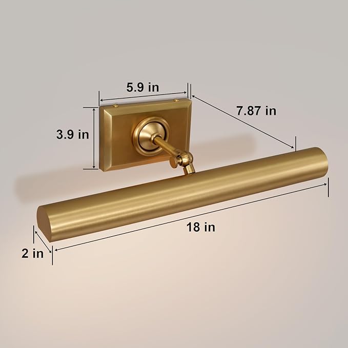 Picture Light for Wall, 18in Brass Painting Sconce Poster Light, Hardwired Picture 2 Lighting Dimmable Art Display Light for Picture Frame Wall Gallery Bedroom Living Room-Included Bulbs (Gold)