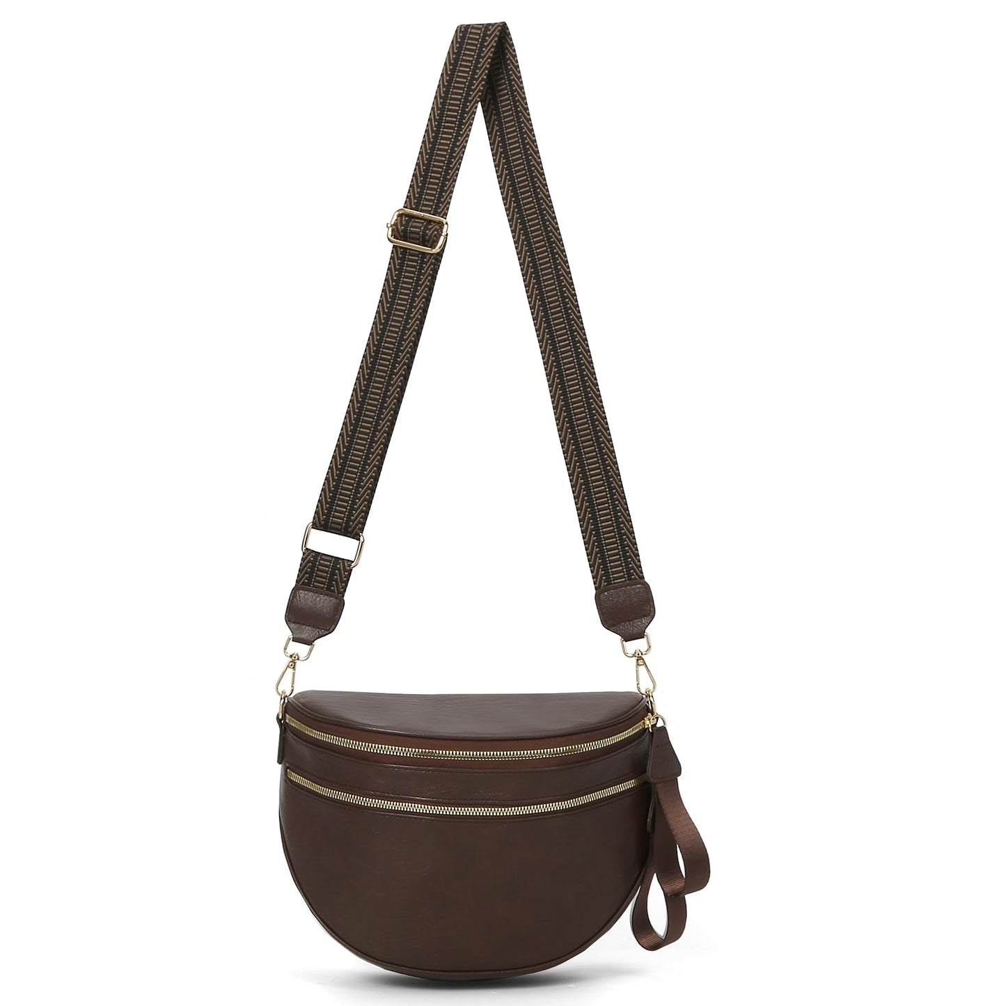 Leather Crossbody Fanny Pack Trendy Bum Bag Double Zip Multi Compartment with 2 Adjustable Straps Daily Belt Purse for Women