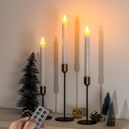 Homemory Waxy Flameless Taper Candles with Remote Timer Dimmer, Battery Operated Candlesticks Flickering, LED Window Candles Realistic, 9.6 Inches for Christmas Wedding Indoor Decor, White, 6 Pcs