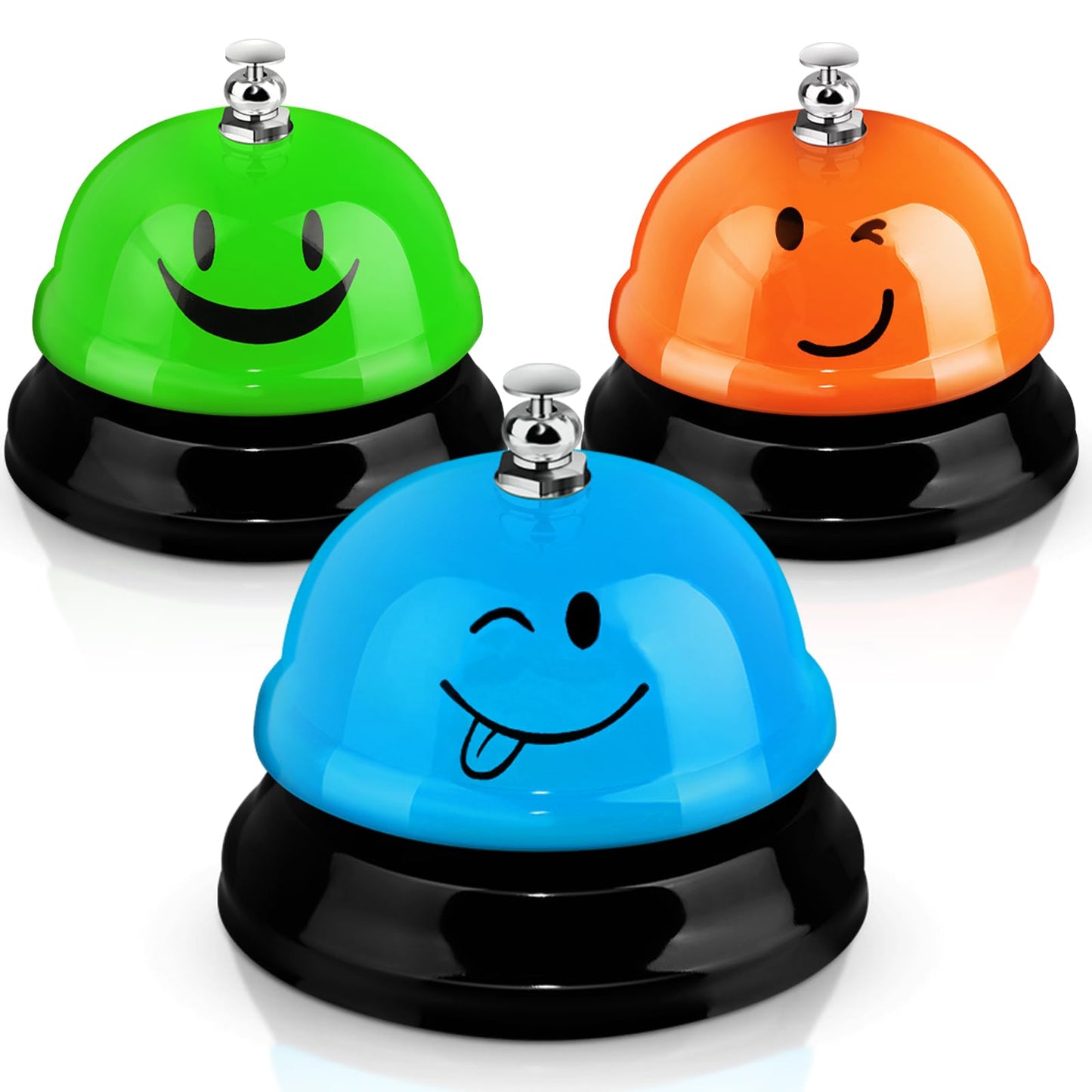 Hotop 3 Pcs Desk Bell for Service Funny Front Desk Smile Face Metal Ringer Call Bell for Kitchen Hotel Restaurant Classroom(Smile Face,Blue, Green, Orange)