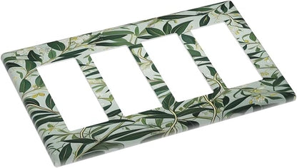 Sage Eucalyptus Leaves Foliage Light Switch Cover 4 Gang Rocker Decora Outlet Covers Wall Plate Decorative Switchplate Electrical Faceplate GFCI for Farmhouse Living Bedroom Decor