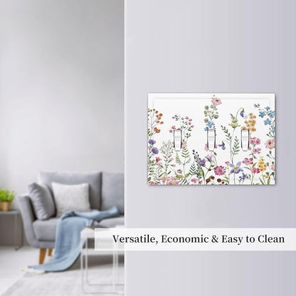 Rustic Wild Floral Vintage Watercolor Flower 3 Gang Wall Plates Decorative Triple Toggle Light Switch Cover Electrical Switchplate Unused Decorate Faceplate for Bathroom Home