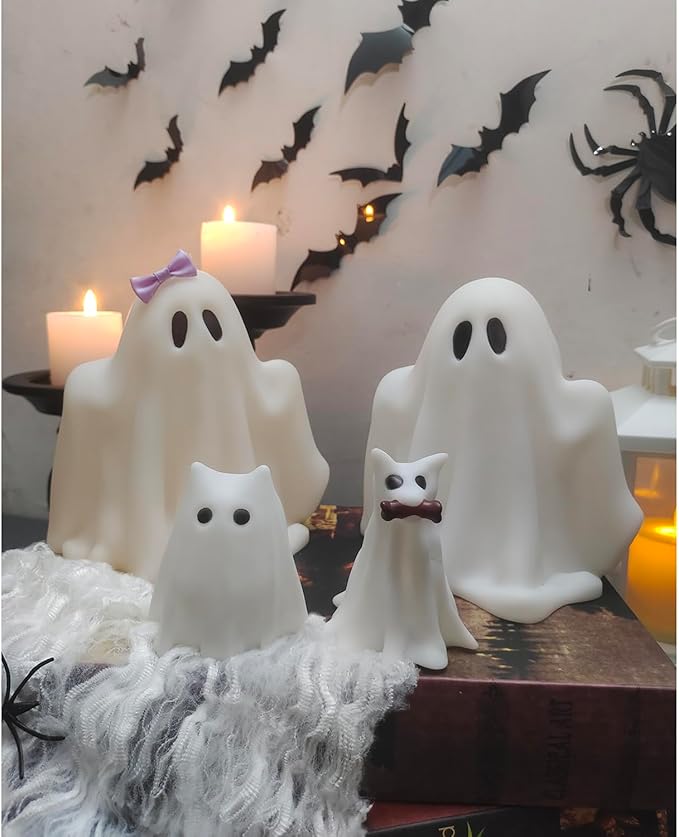 Halloween Decorations Indoor,Ghost Decor, Light Up Ghosts Kit Set of 4,Friendly Pets,Gothic Home Decor(2ghost 2dog)
