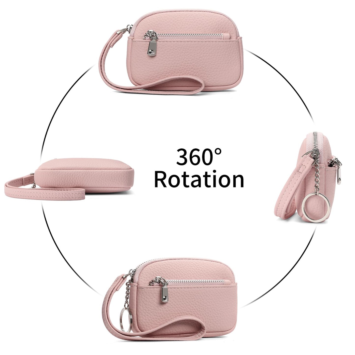GAEKEAO Coin Purse for Women Small Wristlet Wallets Vegan Leather Change Pouch with Hidden Keychain and 2 Zipper Pockets