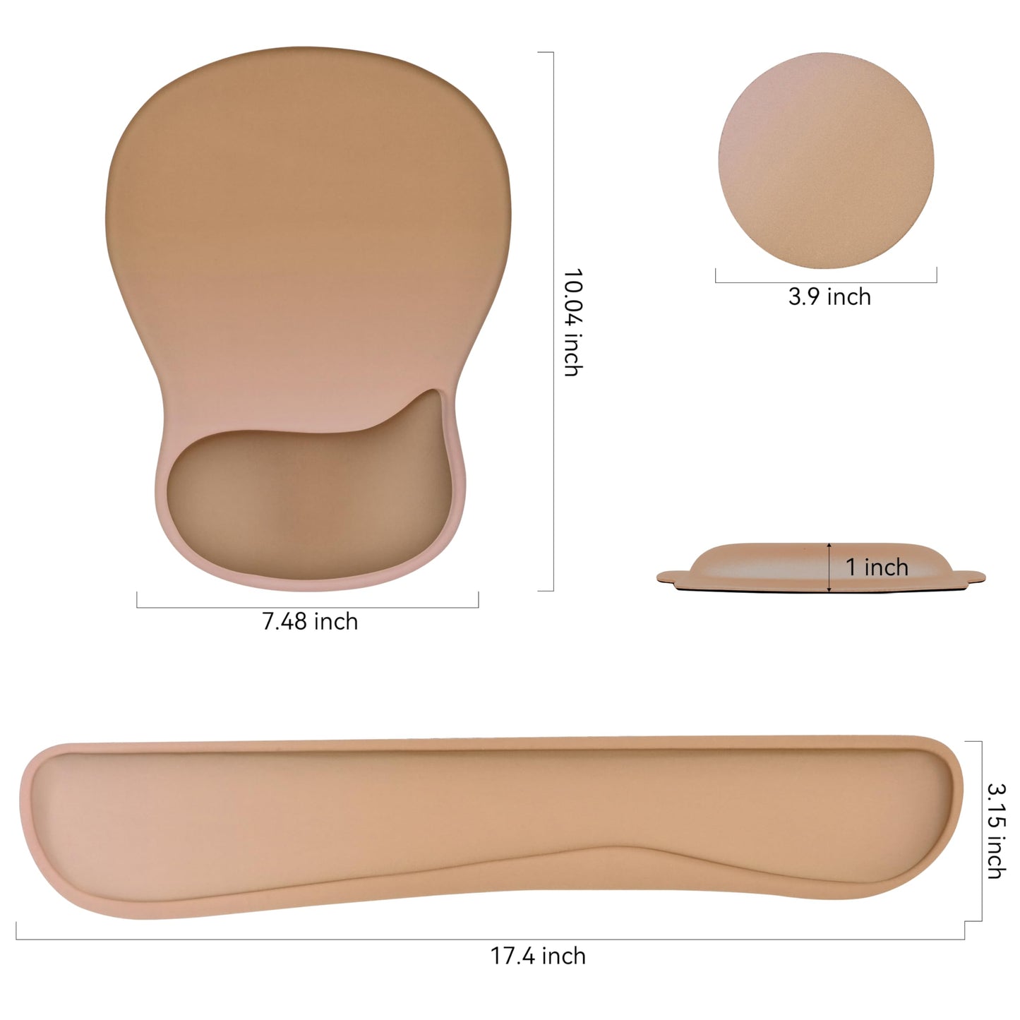 WINTOJO Wrist Rest Support for Mouse Pad Keyboard Set Circle Coaster Gaming Mouse Pad Ergonomic Gel Memory Foam Set for Computer, Laptop, Office, Pain Relief, Comfortably Typing Brown KM-32