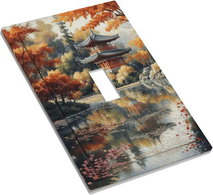 Decorative Art Light Switch Covers Lake & Pagoda in Fall Single Toggle Wall Plate Decorative Switchcover Electrical Switchplate for Home Decor
