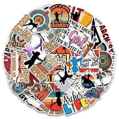 Archery Stickers 50 Pieces Vinyl Waterproof Decal for Laptop Water Bottle Phone Car Window Bike Motorcycle Stakeboard Scrapbook Archer Sticker Gifts for Kid Teen Adult